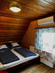 a small room with a bed and a window at Éva Vendégház in Hajdúnánás