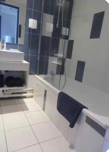 a bathroom with a shower and a toilet and a sink at Studio village 9 in Arles