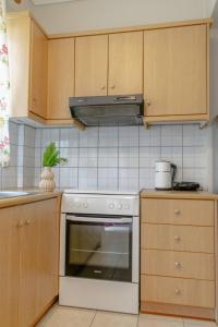a kitchen with a stove top oven in a kitchen at SunKipos in Paleros
