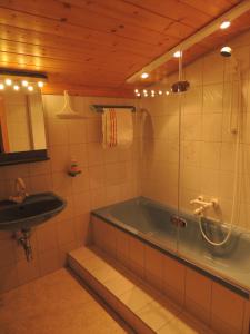 a bathroom with a bath tub and a sink at Ferienwohnung Barbara Mair in Dölsach