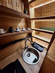 a bathroom with a sink in a tiny house at Medeni brijeg in Donji Potok +48 photos