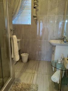 a bathroom with a sink and a toilet and a shower at Ronique's Guest House in Rustenburg +25 photos