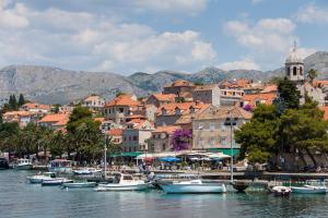 a group of boats are docked in a harbor at Studio apartment Tramonto in Cavtat