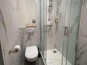 a bathroom with a toilet and a glass shower at greet hotel Lille Gare Flandres - Groupe Accor in Lille +85 photos