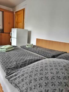 a bedroom with two beds and a refrigerator at Sokolovna in Bohumín +9 photos