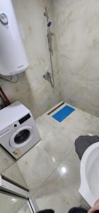 a bathroom with a shower and a toilet and a sink at mala Atina in Petrovaradin