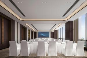 a conference room with white tables and white chairs at Sheraton Tengzhou in Zhaozhuang +28 photos