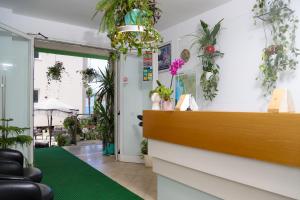 a lobby with potted plants on the wall at Hotel Garden in Vlorë