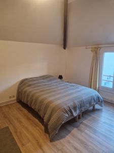 a bed in a room with a large window at Les jardins de Beauverger in Le Mans