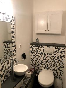 a bathroom with a white toilet and a sink at Appartement moderne climatisé in Nyons