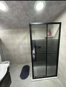 a bathroom with a shower with a toilet and a sink at dom in Tbilisi City