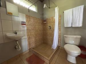 a bathroom with a toilet and a sink at Lago Vida Cabins in Tilarán +46 photos