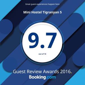 Certifikát, hodnocení, plakát nebo jiný dokument vystavený v ubytování Mini Hostel N.Tigranyan 5