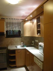 una cucina con lavello e microonde di Privát Welcome a Rokytnice nad Jizerou