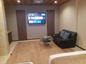 a living room with a couch and a tv at Hotel Moana Otsuka (Adult Only) in Tokyo
