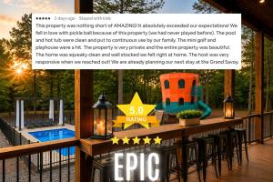 a flyer for an outdoor bar with a pool at Creek,Pool,Playhouse celebration estate, sleeps 21 in Broken Bow +73 photos