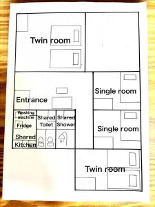 a floor plan of a house with the names of the rooms at Oyado SORARURI in Yakushima