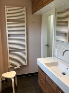 a bathroom with a sink and a mirror at Haus Eifeldolomiten - Ankommen und Wohlfühlen in Gerolstein +10 photos