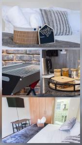 a collage of photos with a bed and a table at Hippo's Rest in Ellisras