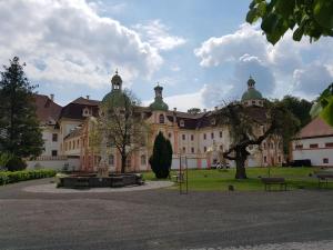 a large building with a park in front of it at Fewo-Auf-der-Muehlwiese-fuer-4-10-Personen in Großschönau