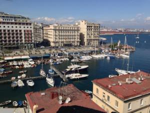 einen Yachthafen mit Booten im Wasser und in Gebäuden in der Unterkunft Residenza Santa Lucia in Neapel