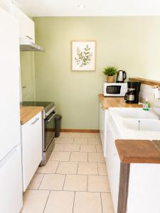 a kitchen with a sink and a microwave at Cacatoès in Saint-Aignan
