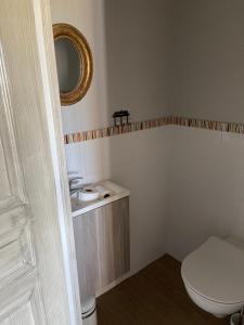 a bathroom with a toilet and a mirror at Eden in Ceton
