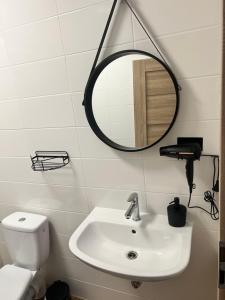 a bathroom with a white sink and a mirror at Vilka Čachtice in Čachtice +42 photos