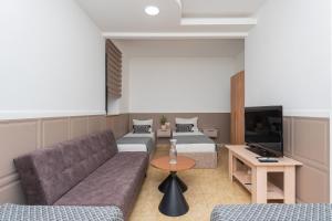ein Wohnzimmer mit Sofa und Fernseher in der Unterkunft Alex Hotel in Yerevan