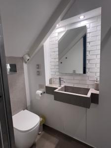a bathroom with a sink and a toilet and a mirror at Respiro Greco in Syracuse +32 photos