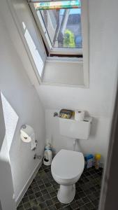 a small bathroom with a toilet with a skylight at Ferienwohnung Neckarsulm Mitte in Neckarsulm