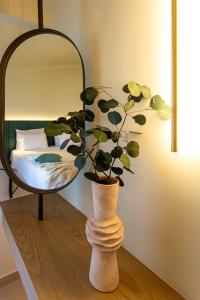 a vase with a plant in front of a mirror at Zante Pantheon Hotel in Tsilivi
