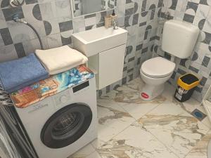 a bathroom with a washing machine and a toilet at Apatmani Čriček in Vlašići