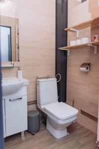 a bathroom with a white toilet and a sink at ArtHause in Gubin +8 photos
