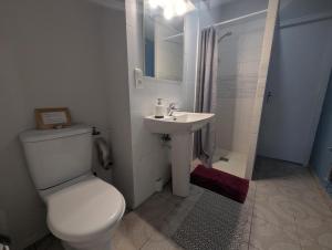 a white bathroom with a toilet and a sink at De l'onde au vert in Vivey