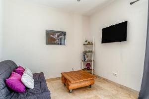 a living room with a couch and a flat screen tv at Mas Delorme 1 in Arles