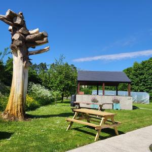 a picnic table and a gazebo in a park at Trivia House in Swanlinbar