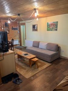 a living room with a couch and a coffee table at Brvnare Dunja 1 i Dunja 2 in Kraljevo
