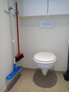 a bathroom with a white toilet in a room at Klauwaards appartement in Kortrijk +3 photos