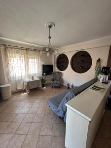 a living room with a couch and a table at Danai Nefeli Apartment in Siviri