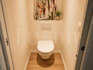 a small bathroom with a toilet in the corner at Le Cocon de la Presqu'île in Lyon