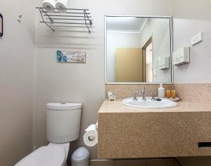 a bathroom with a sink and a toilet and a mirror at U240 Dhr in Eimeo