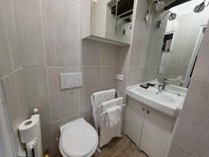 a small bathroom with a toilet and a sink at Appartement Héritage - 1 chambre 4 personnes in Hargeville