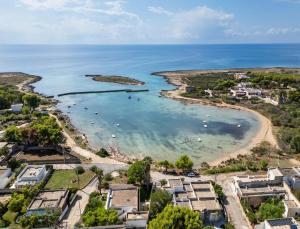 an aerial view of a beach with boats in the water at Monolocale Aurea 5 in Nardò