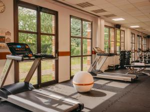 a gym with rows of treadmills and machines at Millennium Hotel Paris Charles De Gaulle in Roissy-en-France