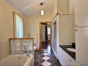 a bathroom with a bath tub and a sink at La Tour Boisée with Private Spa & Pool, Pool Table in Sainte Béatrix