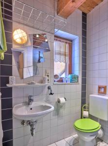 a bathroom with a green toilet and a sink at Grashöfle in Höhenbrunn +54 photos