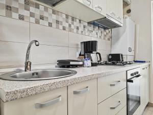 a kitchen with a sink and a stove at Konstanzer 44 - Urban Studio - Iulius Mall - AC in Iaşi