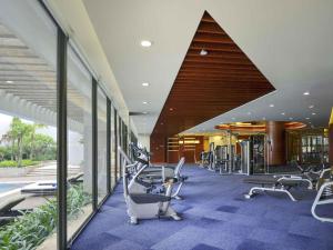 a gym with rows of exercise equipment in a building at Pullman Dongguan Changan in Dongguan