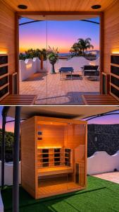 two pictures of a house with a view of the sunset at Villa Aida Luxury Apartments & Spa in Forio d'Ischia +100 photos